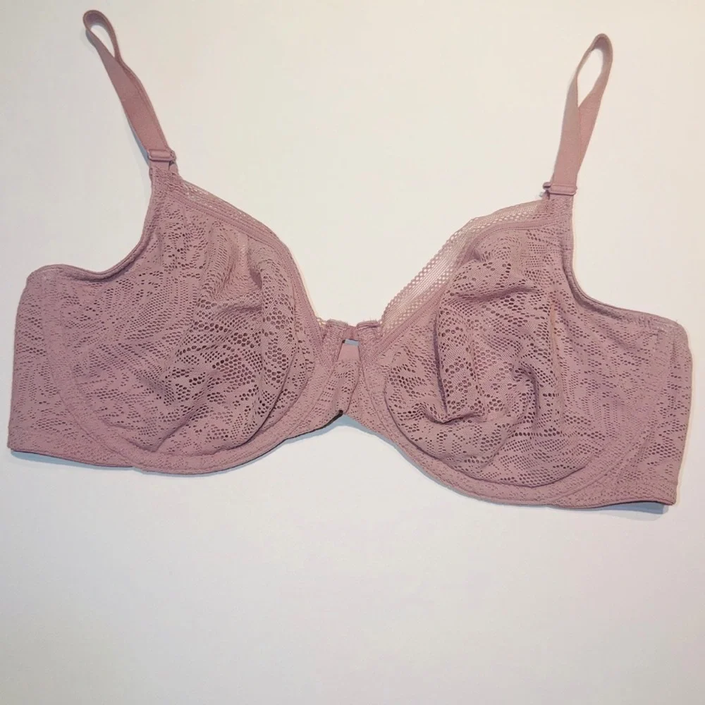 Soma Unlined Elderberry Mauve Lace Perfect‎ Coverage Underwire Bra Sz 36D